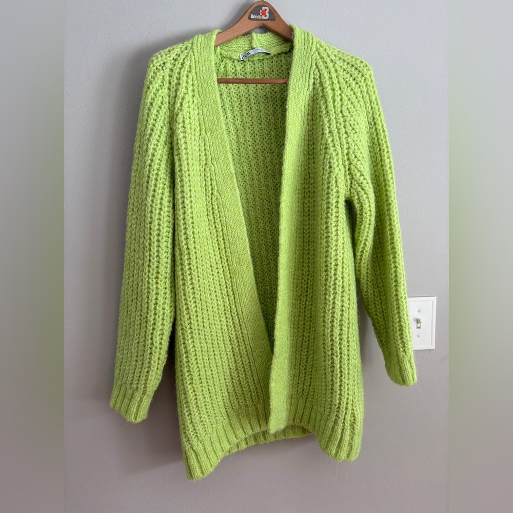 Zara neon Lime Green Open-Front Cardigan size medium - Picture 1 of 6